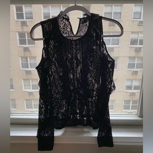 BCBG black Lace Open Shoulder Shirt Like New | XXS